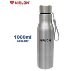 NIRLON Stainless Steel Single Wall Water Bottle With String / Fridge Refrigerator Bottle / Leak Proof / Office Bottle / 