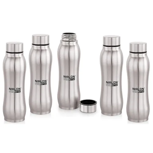 Image of NIRLON Single Wall Stainless Steel Water Bottle 750 ml set of 5