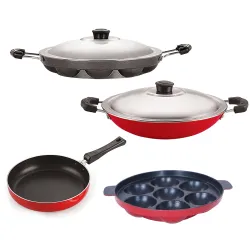 Nirlon Stain Resistance 4 Piece Non-Stick Aluminium Kitchenware Combo Essential Set