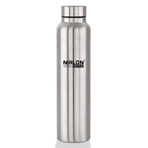 Image of NIRLON Stainless Steel Fridge Water Bottle/Refrigerator Bottle/Single Wall/Leakproof, Silver, 1000 ml, Pack of 1 (FB Eco