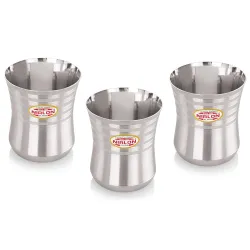 NIRLON Stainless Steel Damru Shape Heavy Gauge Glass Set of 3, 300ml