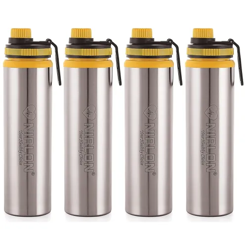 Image of NIRLON Eco Star Stainless Steel Water Bottle 900ml Yellow Colour Set 4