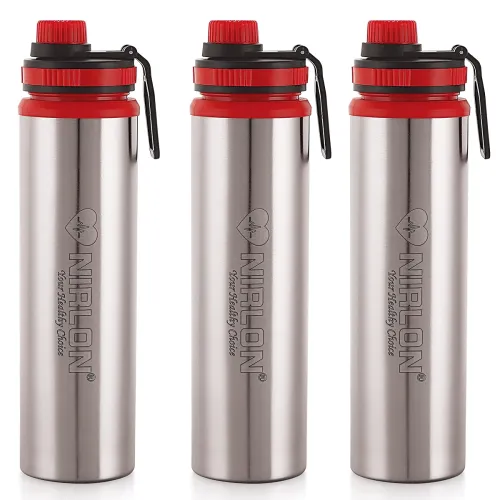 Image of NIRLON Eco Star Stainless Steel Water Bottle 900ml Red Colour Set3