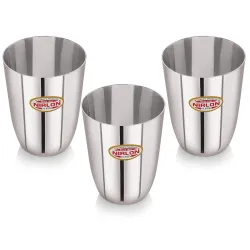 NIRLON Stainless Steel Solid Plain Heavy Gauge Glass Set of 3, 300ml