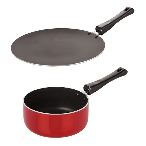 Image of Nirlon Roti Tawa 28.5cm & Sauce Pan 1.5L Combo Set – Red & Black