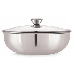 NIRLON Triply Stainless Steel Tasla Cum Kadhai Without Handle, 2 Litre, Silver (20 cm), (Induction and Gas Stove Compatible)