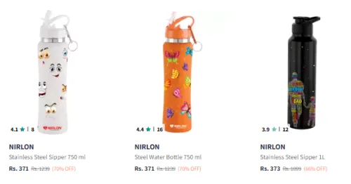 Image of NIRLON White & Black Printed Vacuum Sipper 750 ml Starting At @₹371