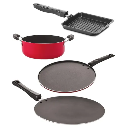 Image of Nirlon 4-Piece Cookware Set – Concave Tawa, Smart Tawa, Grill Pan & Casserole