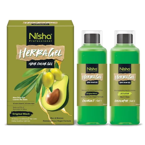 Image of Nisha Herba Gel Hair Colour Gel, Original Black 1 Litre | No Ammonia, No Stain, Non-Drip Vegan Formula | Permanent Hair 