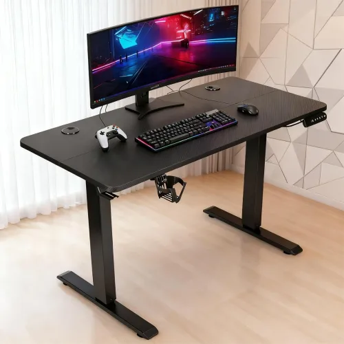 Image of NITHO ELGAD Gaming Desk | Electric Height Adjustable Computer Table, Carbon Fiber Surface, Cup & Headphone Holder, Cable