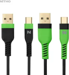 Nitho USB-C 2A Cable - 4m / Black & Green (2 Pack)
