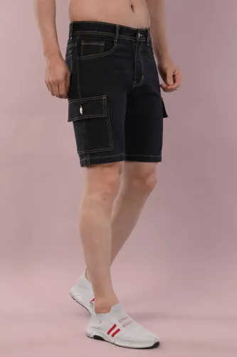 Image of NIVASU Solid Men Black Denim Shorts