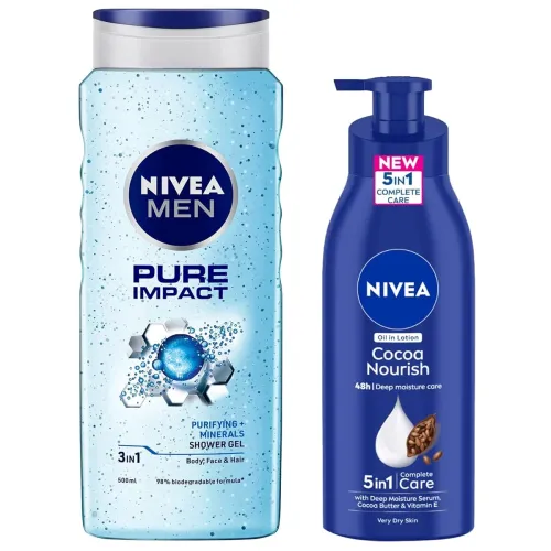 Image of Nivea Men Body Wash 500ml & Cocoa Body Lotion 400ml 