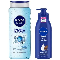Nivea Men Body Wash 500ml & Cocoa Body Lotion 400ml 