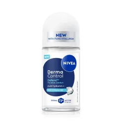 NIVEA Derma Control Defend Underarm Deo Roll-On for Women | Defends Against Irritation | 72H Derma Active Protection | With Pure Hyaluronic Acid & Pro-Vitamin B5 | 0% Alcohol | 50 ml