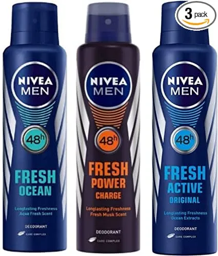 Image of NIVEA Fresh Ocean & Fresh Active & Power charge deodorant Combo Deodorant Spray - For Men & Women (450 ml, Pack of 3)
