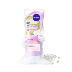NIVEA Luminous Pearl Rucinol - Bubble Foaming Face Wash for Brighter Glow, 100 ml | Cleanses, Brightens, Unclogs Pores & Hydrates | Removes Make Up | For oily, dry & sensitive skin | Men & w...