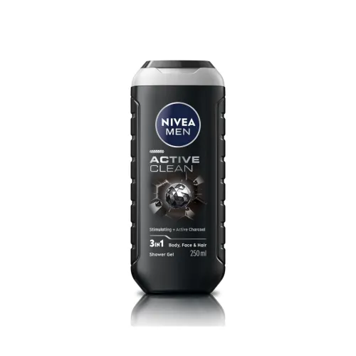 Image of NIVEA Men Body Wash, Active Clean with Active Charcoal, Shower Gel for Body, Face & Hair, 250 ml