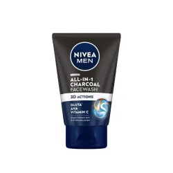 NIVEA MEN All in 1 Charcoal Face Wash 100 g | With Charcoal, Mulethi & Mint for complete detox in Summer | 10 X Vitamin C Effect for Radiant Skin | For detoxified and refreshed skin