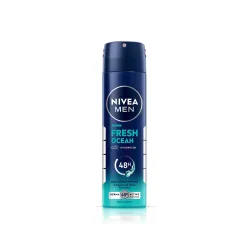 NIVEA Men Fresh Ocean Deodorant Spray, 150ml | 48 H Active Odour Protection | Fresh Long Lasting Deo for men | Fights Odour causing bacteria | Aqua and Sandalwood | 150ml