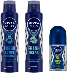 NIVEA Men Fresh Active Deo, Fresh Ocean Deo & Fresh Power Roll On (3 Items in the set)