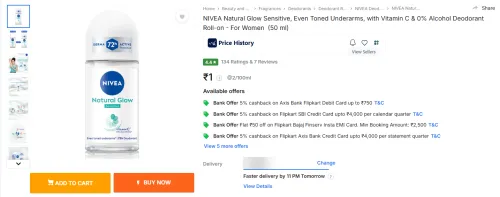 Image of NIVEA Natural Glow Sensitive Deodorant Roll-on (50ml)