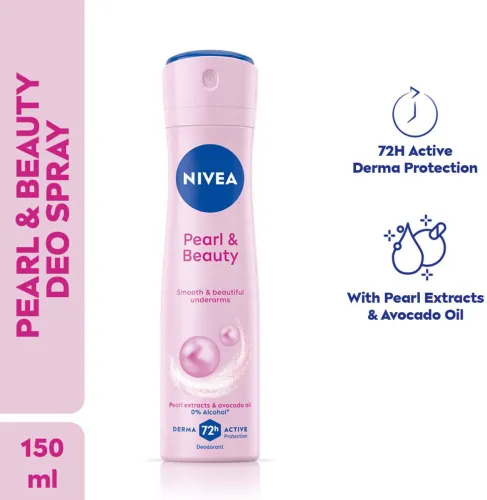 Image of NIVEA Pearl & Beauty, Smooth & Beautiful Underarms, 72h Derma Protection & 0% Alcohol Deodorant Spray - For Women (150