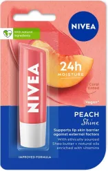 NIVEA Shine Caring Lip Balm Peach (Pack of: 1, 4.8 g)