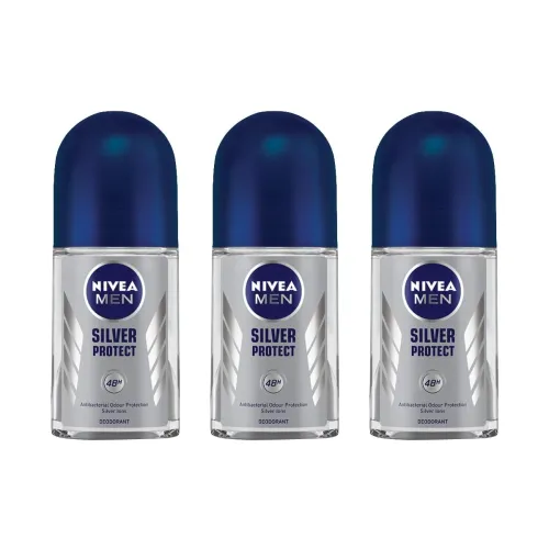 Image of Nivea Deodorant Roll On, Silver Protect for Men, 50ml (Pack of 3)