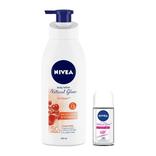 Image of NIVEA Body Lotion, Extra Whitening Cell Repair SPF 15, For All Skin Types, 400ml And NIVEA Deodorant Roll-on, Whitening 