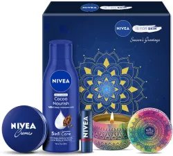 NIVEA Women’s Care Combo Gift Set, 4 Items (Lotion, Lip & Face Cream, Candle)
