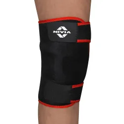 Nivia Adjustable Knee Support for Men & Women, Comfortable Compression Sleeve with Velcro Strap, Ideal for Sports, Gym, Running, Fitness & Joint Protection, Black/Red (Single Piece)