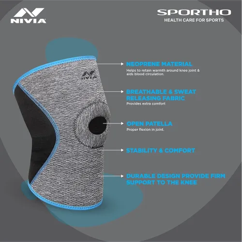 Image of NIVIA Orthopedic Knee Support for Men & Women with Patella Hole Slip-in Premium Breathable Compression Knee Sleeve, Enha