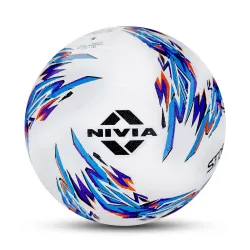 Nivia Storm 2.0 Football | Rubberized Moulded | Suitable for Hard Ground Without Grass, Wet & Grassy Ground & Artificial Turf | Training Ball | for Men/Women | Football Size - 5 (White/Blue)