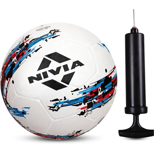 Image of Nivia Storm White Moulded Football with Ball Pump Football - Size: 5 (Pack of 1, White)