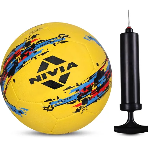 Image of Nivia Storm Yellow Moulded Football with Ball Pump 