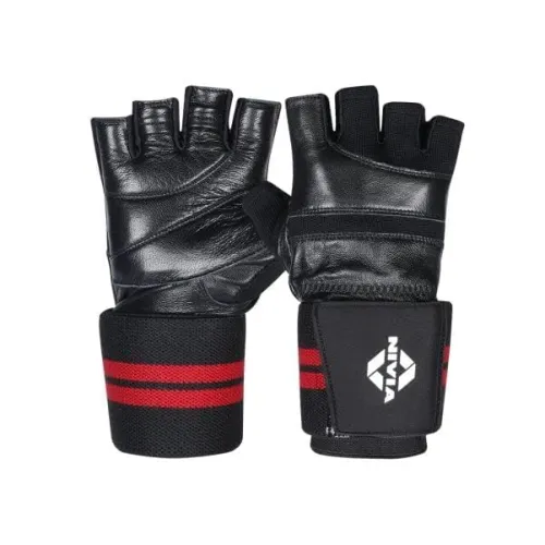 Image of Nivia Wristlock Leather Weightlifting Gloves (Small, Black)