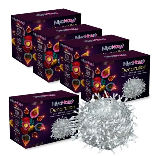 Image of NIYAMAX 12m LED String Lights (Pack of 5) – White, Waterproof