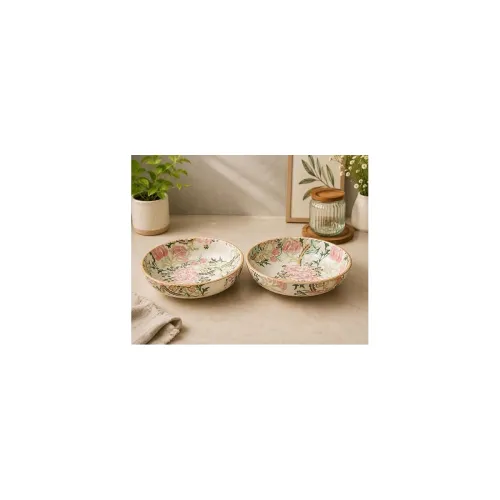 Image of Niyara Stoneware Handmade Ceramic Stylish Premium Serving Bowls / Salad Tray Microwave Dishwasher Safe (Premium Floral P