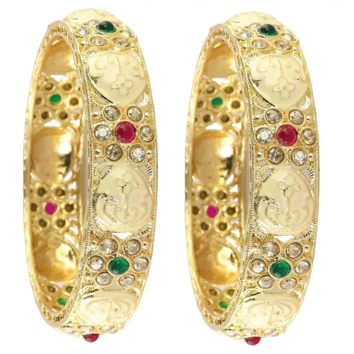 Image of NMII Traditional Gold Plated Zircon Diamond Kada (Set Of 2)
