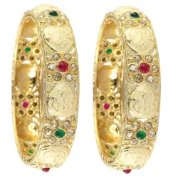 NMII Traditional Gold Plated Zircon Diamond Kada (Set Of 2)
