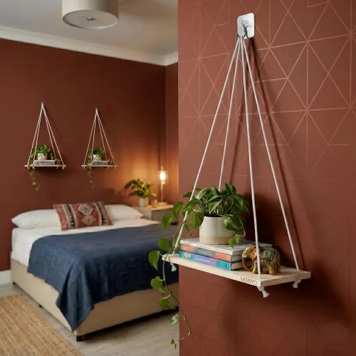 Image of No-Drill Wall Hanging Shelf | Elegant Boho Wall Decor for Plants and Home Decoration, Living Room, Bedroom & Balcony