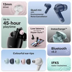 Noise Buds VS104 Truly Wireless Earbuds with 45H of Playtime, Quad Mic with ENC, Instacharge(10 Min=200 Min), 13Mm Drive