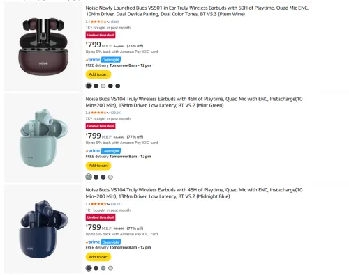 Image of Noise Earphones upto 77% Discount