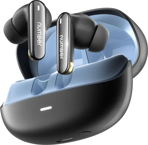 Image of Number Navo Buds N1 w / 100Hrs Playtime, 4Mic ENC, Dual Pairing, High Bass,Fast Charge Bluetooth Headset (Bold Black, In