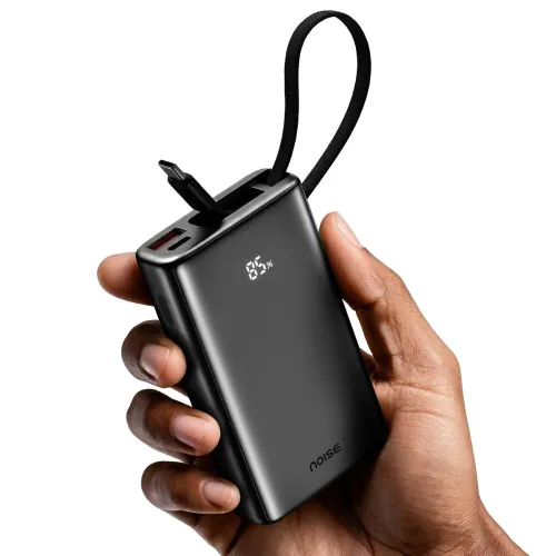 Image of Noise Power Bank 10000mAh: Built-in Type-C Cable, 22.5W Fast Charging, 120g Ultra-Compact, LED Display for Battery%, Pre