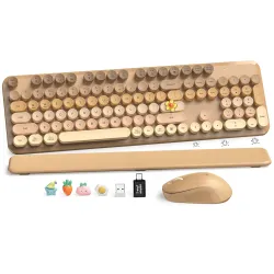 Wireless Retro Typewriter Keyboard Mouse Combo Full Size Lattee