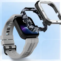 Noise Triumph 1.85inch Display with swappable dial cases, BT Calling, With Free Dial Case Smartwatch (Grey Strap, Regula