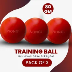Nongi Heavy Plastic Ball Red Non Toxic (Pack of 3 | 80gm Per Ball) Cricket Training Ball (Standard, Pack of 3, Red)