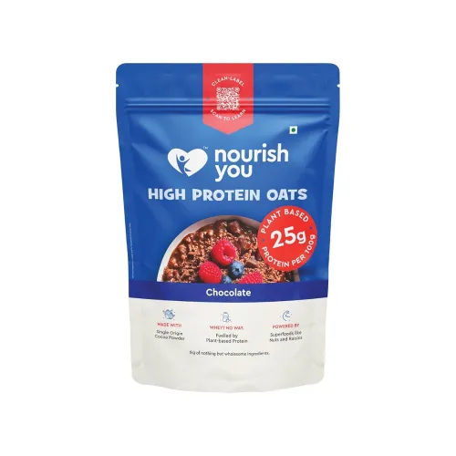 Image of NOURISH YOU 25g High Protein Chocolate Oats by Nourish You 1kg Plant Based Protein | Made with Rolled Oats , Cocoa Powde